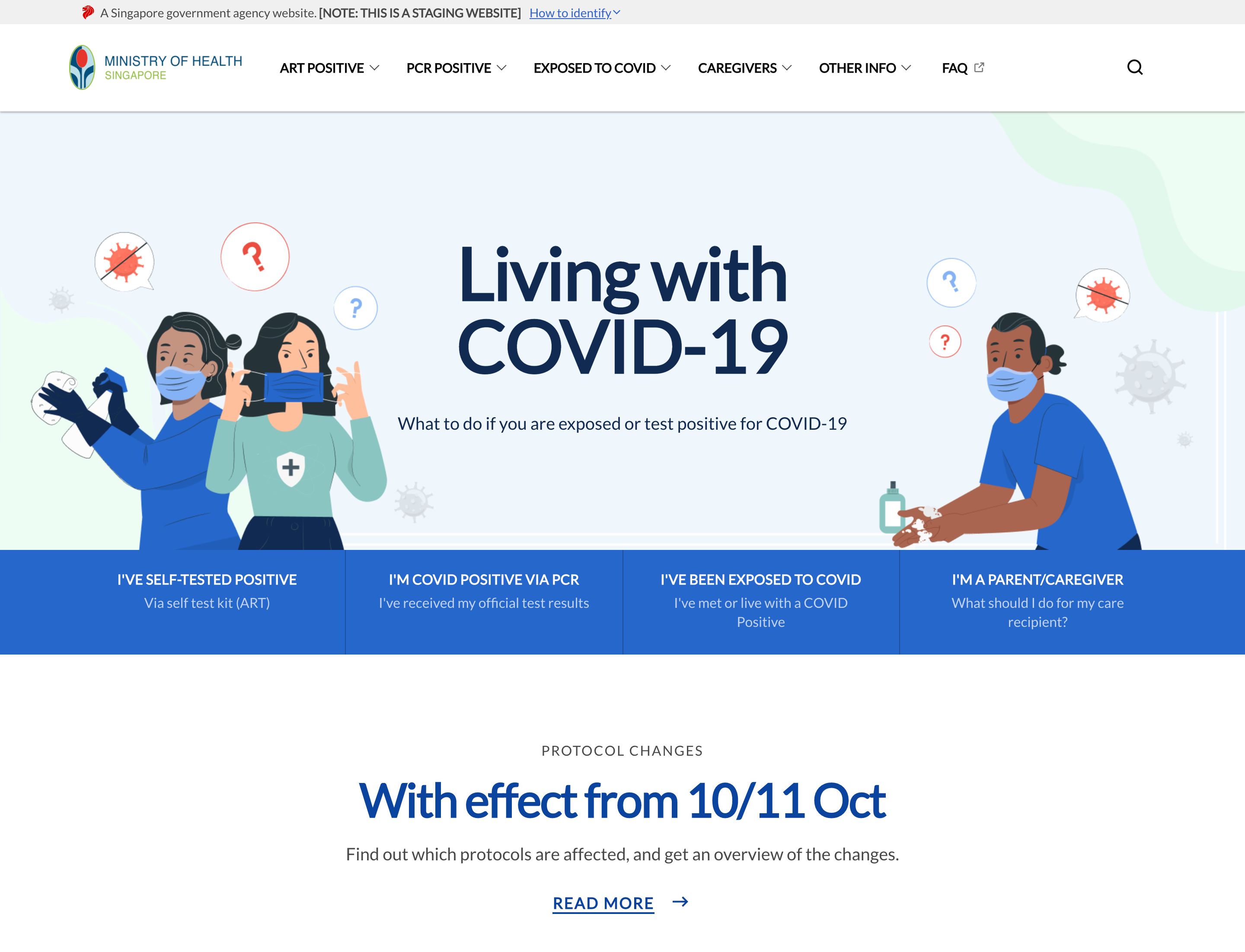 A screenshot of the covid.gov.sg landing page